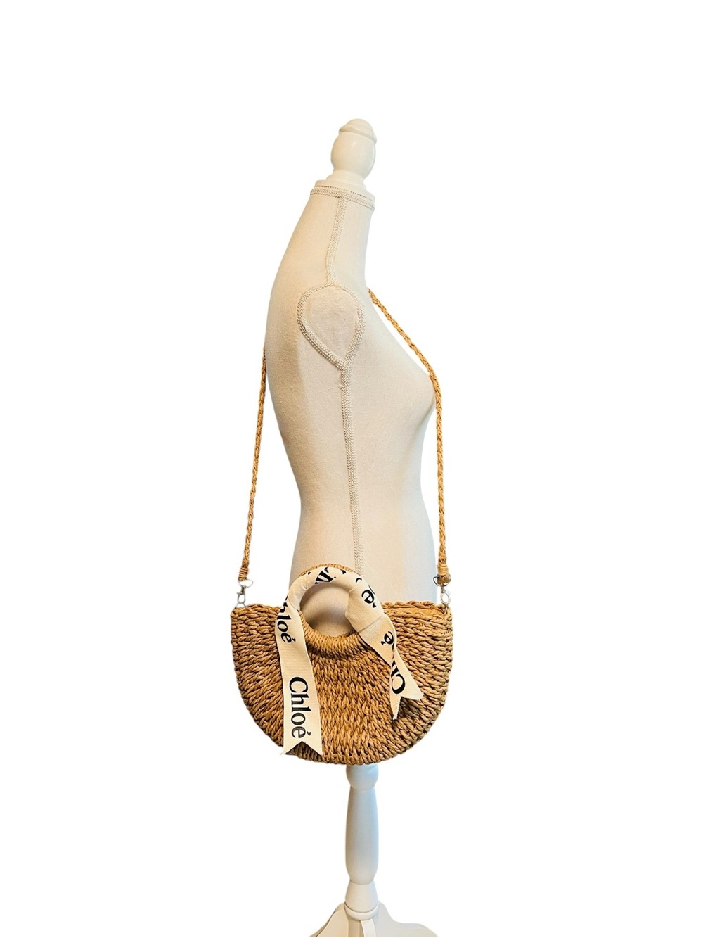 Natural Straw Crossbody Bag with Chloe Logo Ribbon NWOT